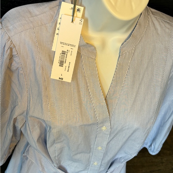 NWT Liz Claiborne Pleated Small Blue and White Stripe Belted Blouse Size Large - Picture 7 of 13